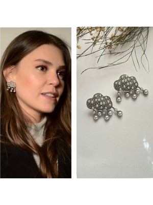 PremiumPort Inci Detaylı Bulut Tasarımlı Şık Küpe, Zarif ve Modern Takı Seçeneği