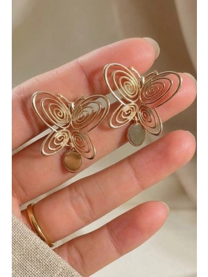 PremiumPort Gold Renk Füsun Kelebek Küpe, Şık ve Zarif Takı Tasarımı