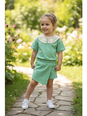 Butik Kız Çocuk Pamuklu Şortlu Etekli 2'li Alt Üst Takım