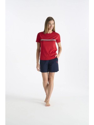 U.s. Polo Assn. 20194 Kadın Kırmızı Kısa Kollu Yuvarlak Yaka Şort Takım