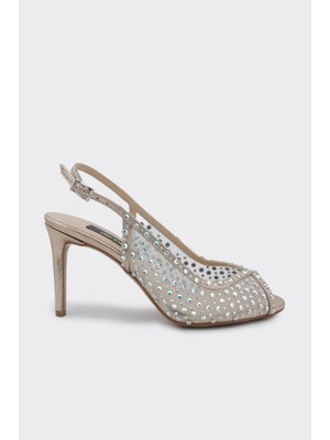 Derinet Taş Işlemeli Burnu Açık Kadın Abiye Ayakkabı