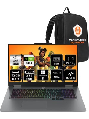 Lenovo Loq 17IRX10 i5 13450HX RTX 5050 8GB 32GB RAM 2TB SSD 17.3" FHD 165Hz Win11 Home 83JH00BDTRP376 Gaming Laptop + Per4 Çanta