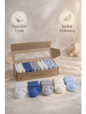 Hobins Sportswear & Company 5'çift Organik Pamuklu Çorap Kutulu Preminyum Seri Yenidogan Bebek Çorab Serisi Hava Alan Esnek Doku
