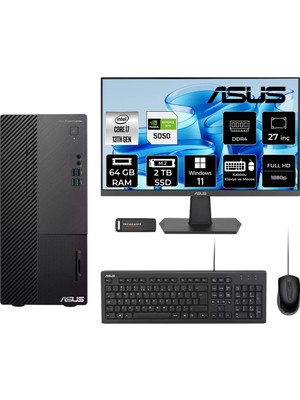 Asus Expertcenter D500ME i7 13700 RTX 5050 8GB 64GB RAM 2TB SSD 27" FHD Win11 Pro D500000I713700P1019 Masaüstü Bilgisayar + Per4 USB