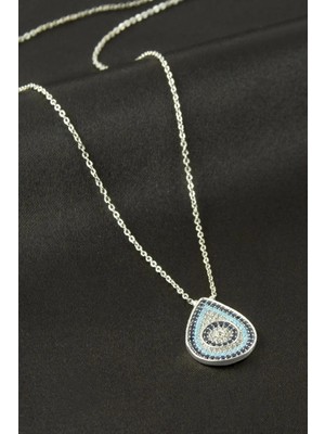 Prativas Oval Nazar Zirkon Taşlı Kolye