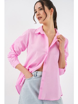 Bigdart Kadın Varak Desenli Gömlek 20253 - Pembe