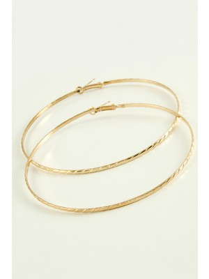 Prativas Çizgili Metal Halka Küpe 8-9-10 cm