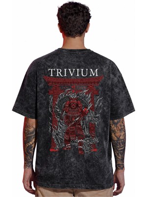 Sevbano Tasarım Trivium Rock Metal Müzik Grubu Sırt Baskılı Unisex Oversize Eskitme Yıkamalı Tişört