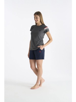 U.s. Polo Assn. 20190 Kadın Antrasıt Melanj Kısa Kollu Yuvarlak Yaka Şort Takım