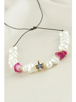 Prativas Deniz Yıldızı Kırık Doğaltaşlı Inci Bileklik