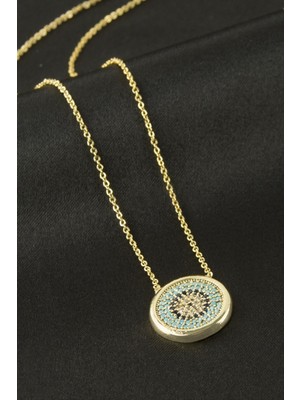 Prativas Yuvarlak Nazar Zirkon Taşlı Kolye