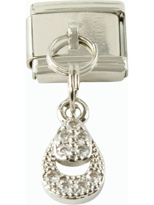 Prativas Oval Zirkon Taşlı Sallatılı Çelik Charm