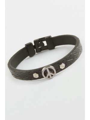 Prativas Barış Işareti Kaliteli Suni Deri Bileklik