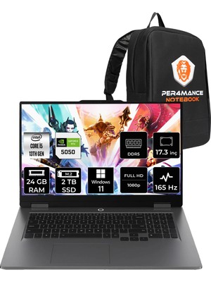 Lenovo Loq 17IRX10 i5 13450HX RTX 5050 8GB 24GB RAM 2TB SSD 17.3" FHD 165Hz Win11 Home 83JH0069TRP370 Gaming Laptop + Per4 Çanta
