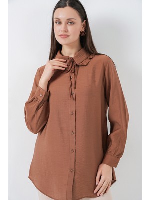 Bigdart Fırfırlı Uzun Gömlek Tunik 5952 - Sütlü Kahve