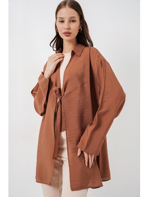 Bigdart Kadın Salaş Bağcıklı Kimono 5981 - Taba