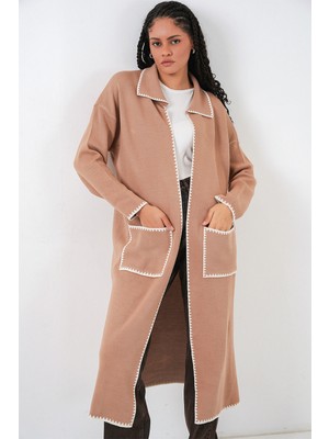 Bigdart Kadın Uzun Oversize Triko Hırka 15962 - Camel
