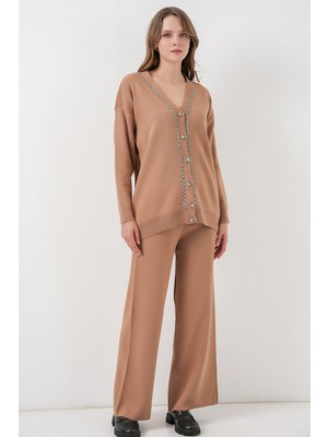 Bigdart Kadın Hırka Pantolon Triko Ikili Takım 15956 - Camel
