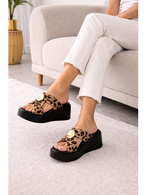 Melinta Shoes Melinta Gold Detay Dolgu Topuk Kadın Terlik