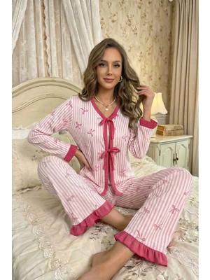 Bella Notte Mevsimlik Uzun Kollu Fiyonk Baskılı Uzun Pijama Takımı