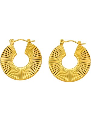 PremiumPort Şık Çelik Altın Kaplama Çizgili Plaka Küpe, Zarif Takı Tasarımı