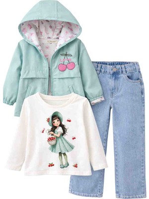 Seramis Kız Çocuk 3’lü Mint Ceketli Kot Takım