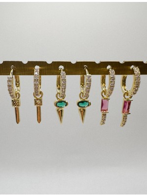 PremiumPort Renkli Çelik Küpe Seti, Şık ve Modern Takı, 6'lı Paket