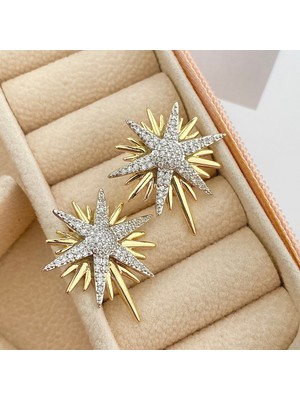 PremiumPort Parlak Zirkon Taşlı Çift Renkli Küpe, Zarif ve Şık Takı Seçeneği