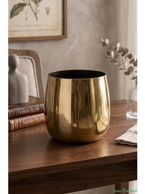 Yapay Çiçek Sitesi Metal Cezve Saksı 13 cm Altın