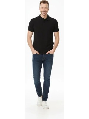 Adisia Erkek Pike Kumaş Düğmeli Yaka Regular Fit Günlük Kısa Kol Tişört T-Shirt - Siyah