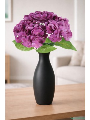 Yapay Çiçek Sitesi Islak Dokulu Yapay Ortanca Demeti 5 Dal Mor