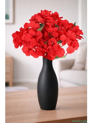 Yapay Çiçek Sitesi Yapay Ortanca Demeti 5 Dal Kırmızı