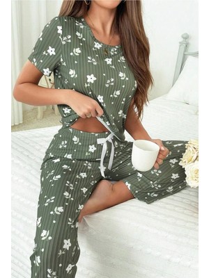 Bella Notte Minimal Desenli Fitilli Floral Pijama Takımı