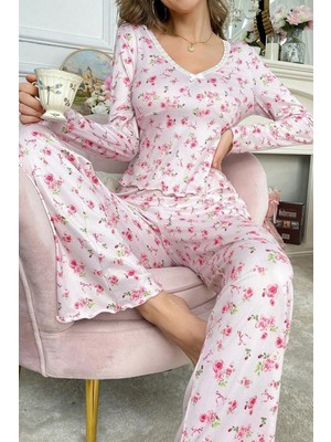 Bella Notte Romantik Pamuklu Dantel Detaylı Uzun Pijama Takımı