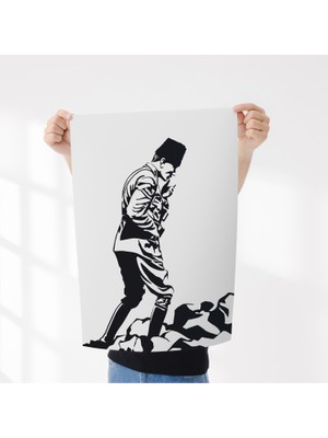 Rosaart Atatürk Silüeti Siyah Beyaz Poster – Siyah Beyaz, Atatürk Çerçevesiz Poster-Duvar Dekoru- Çerçeve Içi Atatürk Posteri