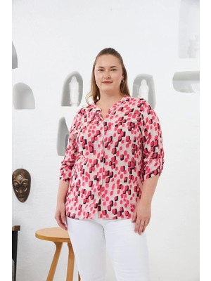 Rmg Kol Apolet Detaylı Büyük Beden Hakim Yaka Gömlek Pembe