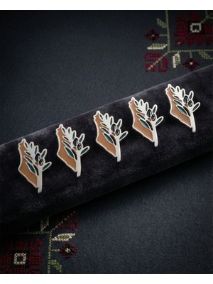 Zaytoon 05\'li Filistin Haritası Yanında Zeytin Dalı Altın Renkli Unisex Menili Yaka Rozeti A300034-05