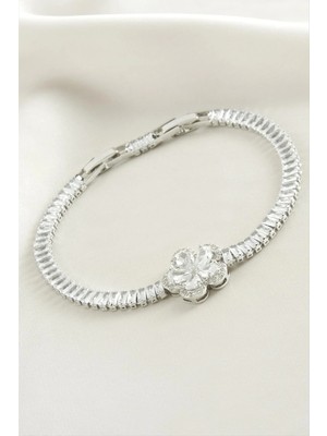 Prativas Papatya Baget Taşlı Lüks Çelik Bileklik