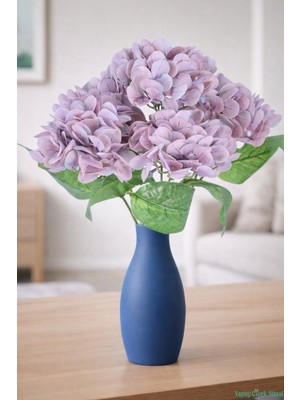 Yapay Çiçek Sitesi Islak Dokulu Yapay Ortanca Demeti 5 Dal Lila