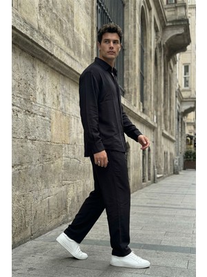 Livio Ferri Noda %100 Pamuk Oversize Erkek Modal Ikili Takım Gömlek Pantolon