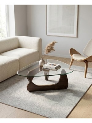 Ersan Dizayn Ceviz Ahşap Modern Cam Orta Sehpa 90X65 (8 mm Temperli Cam )