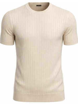 Plus Scorpion Erkek Slim Fit Triko Tişört Bisiklet Yaka Çizgili Modern Şık Tasarım