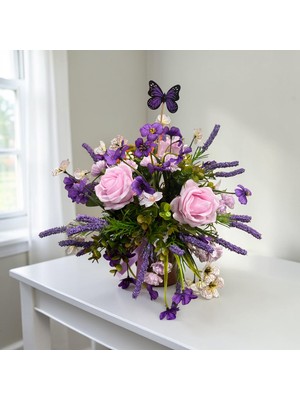 Sedosh Home Vision Lila Mor Gül Yapay Çiçek Aranjmanı Cam Vazoda Dekoratif