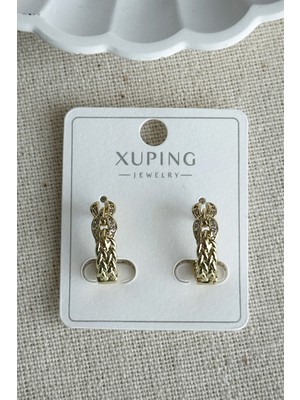 PremiumPort 14K Düğümlü U Taşlı Kadın Küpe Şık Takı