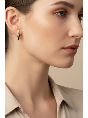 PremiumPort Parlak 14 Ayar Altın Kaplama Çakra Zirkon Taşlı Şık Küpe