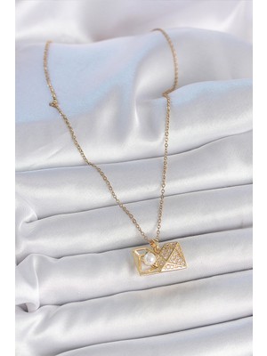 Youday Accessories 316L Çelik Gold Renk Zincir Zirkon Taşlı Açılır Incili Elmas Model Kadın Kolye