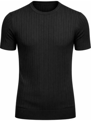 Plus Scorpion Erkek Slim Fit Triko Tişört Bisiklet Yaka Çizgili Modern Şık Tasarım