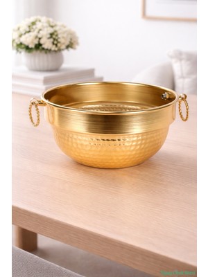 Yapay Çiçek Sitesi Metal Darbeli Küpeli Saksı 12.5 cm Altın
