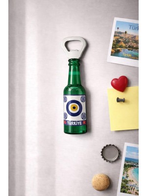 Magnetli Şişe Açacağı Türkiye Temalı Nazar Boncuklu Buzdolabı Süsü 14X3.5 cm