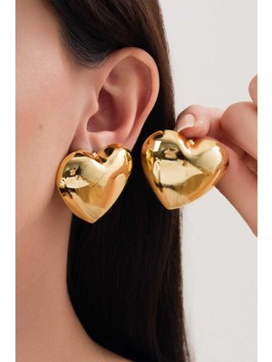 PremiumPort Şık ve Büyük Kalp Tasarımlı Kadın Küpe, Modern ve Kolay Kullanımlı